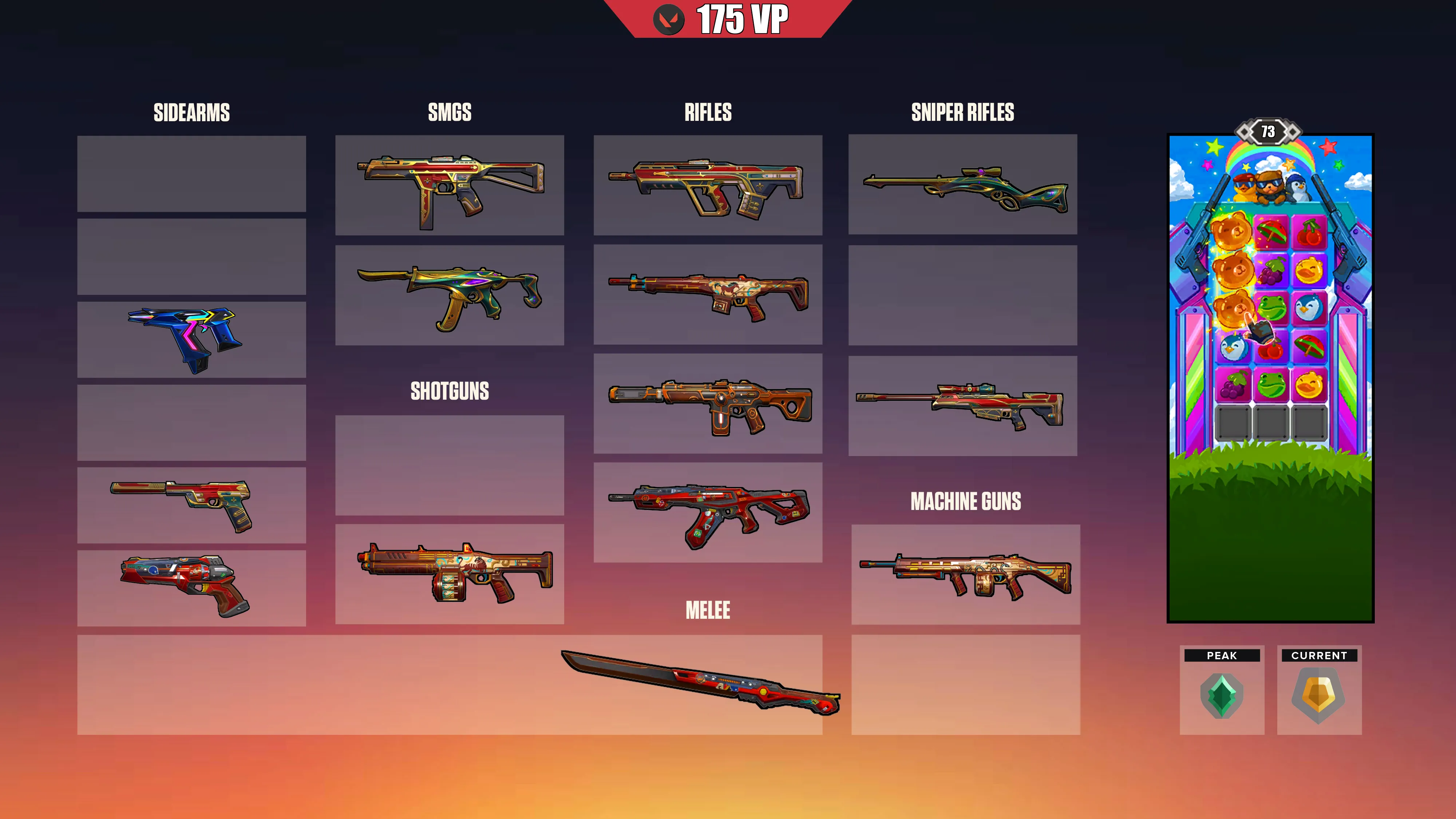 EU ⸱ 🎖️ Gold 1 ⸱ 🔢 73 Level ⸱ ⬆️ Peak Ascendant 1 ⸱ 🔫 16 Skins ⸱ 🎟️ 1x Battlepass ⸱ 💰 175 VP ⸱ 🔮 140 RP ⸱ 🧬 25x Agents ⸱ 📝 Check Description