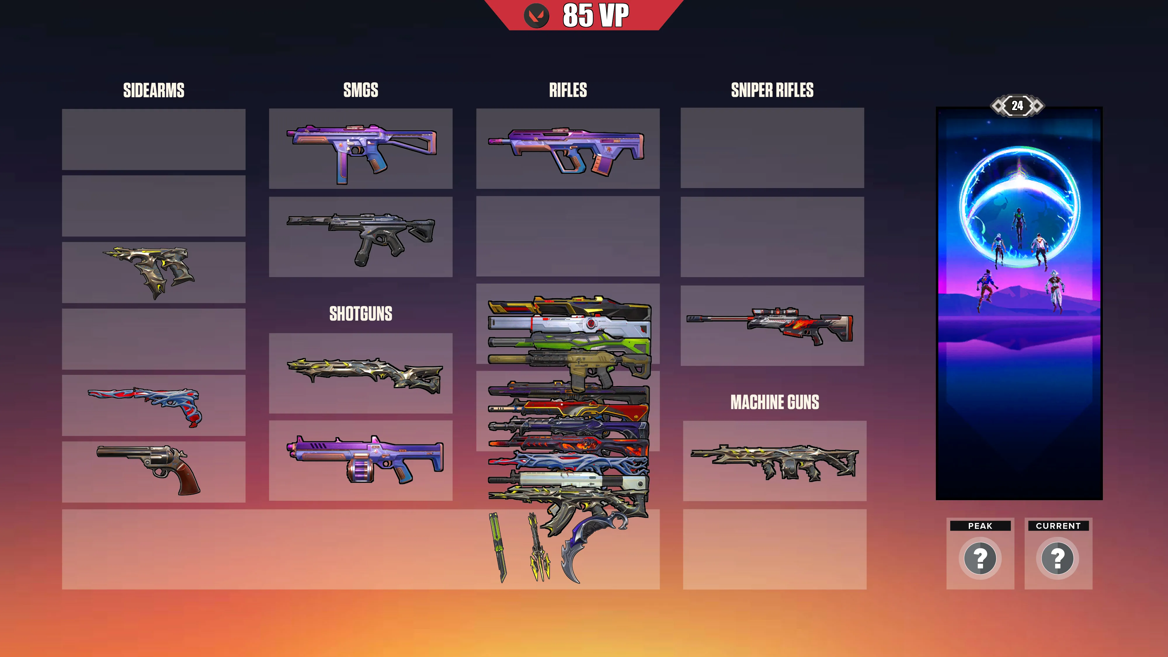 AP ⸱ 🎖️ Champions ⸱ 🔢 24 Level ⸱ ⬆️ Peak Unranked ⸱ 🔫 28 Skins ⸱ 🎟️ 1x Battlepass ⸱ 💰 85 VP ⸱ 🔮 5 RP ⸱ 🧬 13x Agents ⸱ 📝 Check Description 1