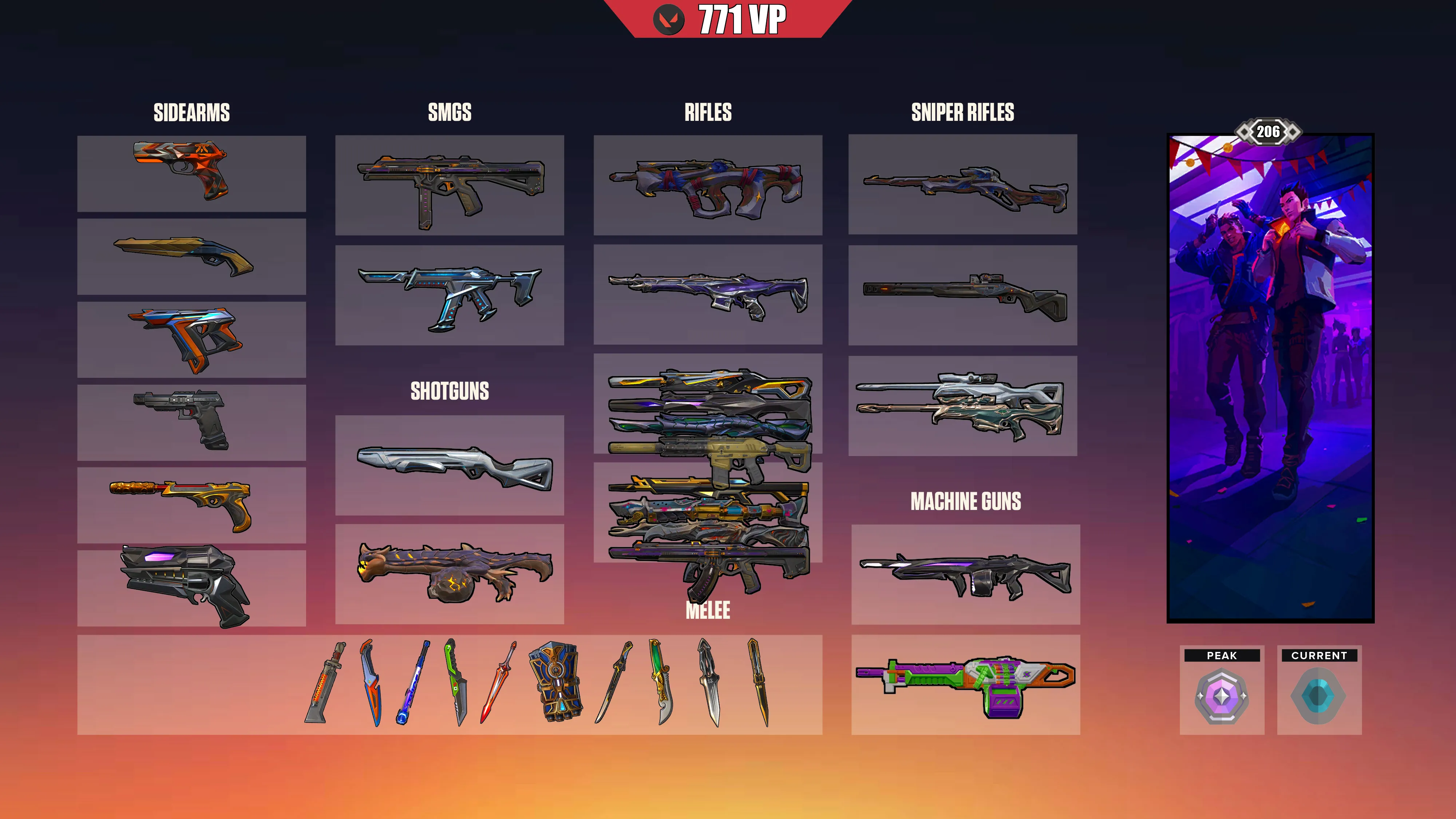 EU ⸱ 🎖️ Platinum 1 ⸱ 🔢 206 Level ⸱ ⬆️ Peak Diamond 3 ⸱ 🔫 106 Skins ⸱ 🎟️ 5x Battlepass ⸱ 💰 771 VP ⸱ 🔮 80 RP ⸱ 🧬 29x Agents ⸱ 📝 Check Description 1
