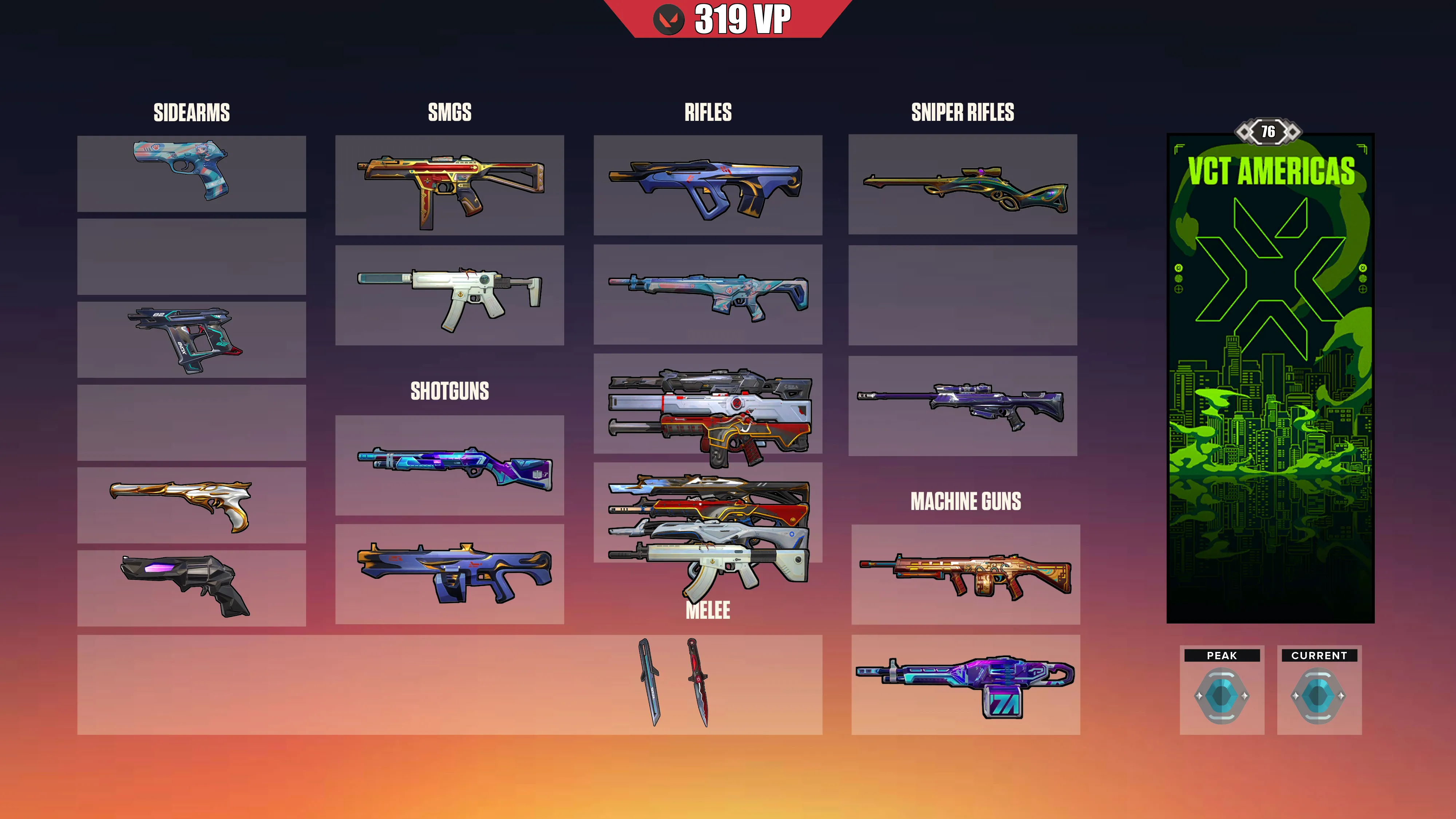 EU ⸱ 🎖️ VCT Lock In Knife ⸱ 🎖️ Platinum 2 ⸱ 🔢 76 Level ⸱ ⬆️ Peak Platinum 2 ⸱ 🔫 44 Skins ⸱ 🎟️ 3x Battlepass ⸱ 💰 319 VP ⸱ 🔮 25 RP ⸱ 🧬 24x Agents ⸱ 📝 Check Description 1
